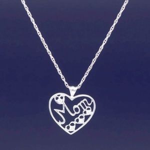 Sterling Silver & Diamond Heart “Mom” Pendant & Rope Necklace